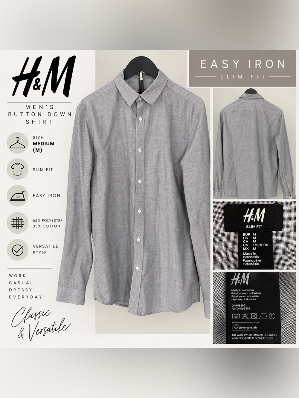 H&M Light Gray Long-Sleeve Button Shirt